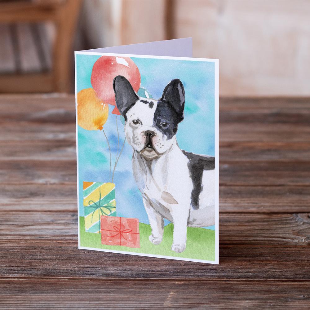 Happy Birthday French Bulldog Greeting Cards Pack of 8 Blank Cards with Envelopes Whimsical A7 Size 5x7