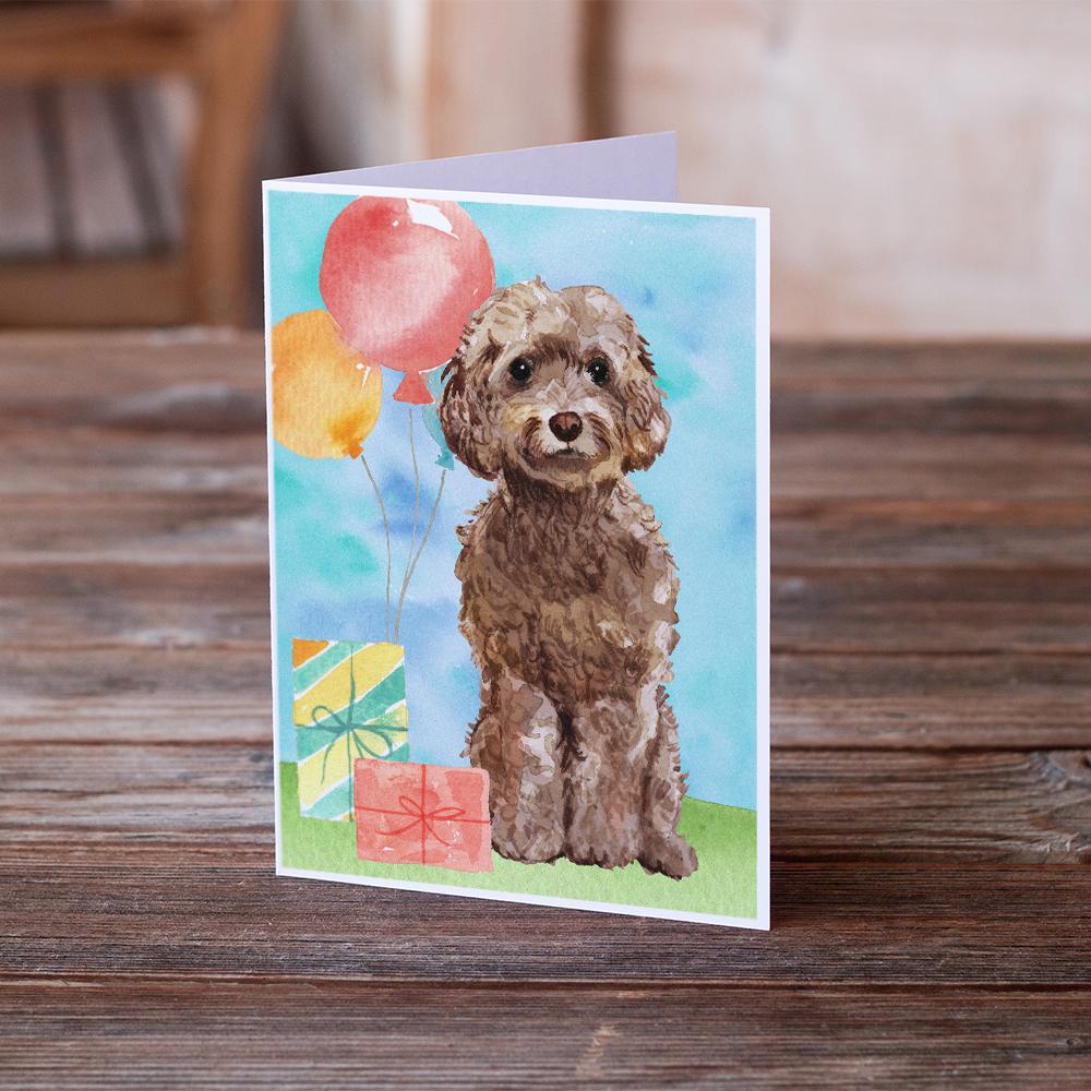 Happy Birthday Brown Cockapoo Greeting Cards Pack of 8 Blank Cards with Envelopes Whimsical A7 Size 5x7