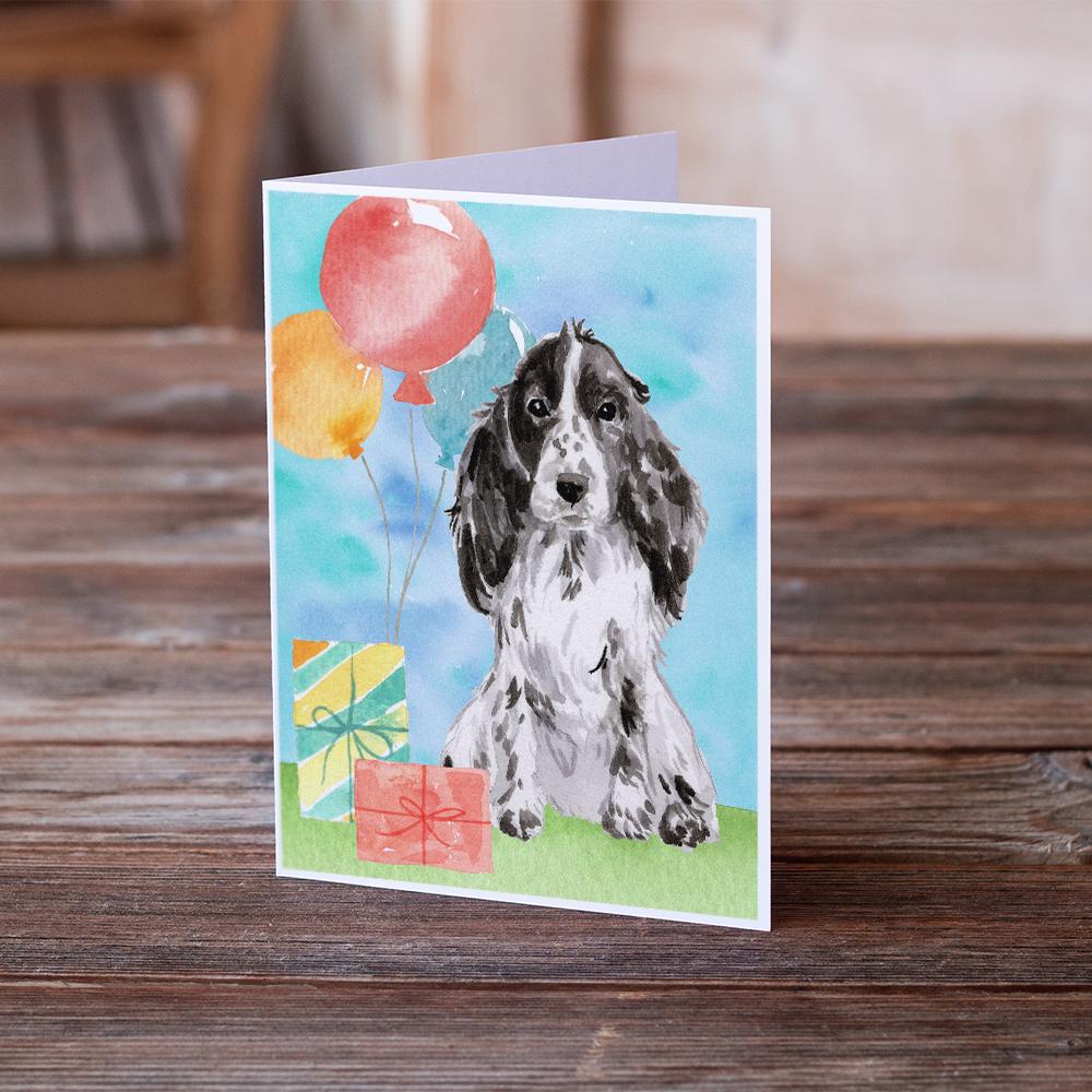 Happy Birthday Black Parti Cocker Spaniel Greeting Cards Pack of 8 Blank Cards with Envelopes Whimsical A7 Size 5x7