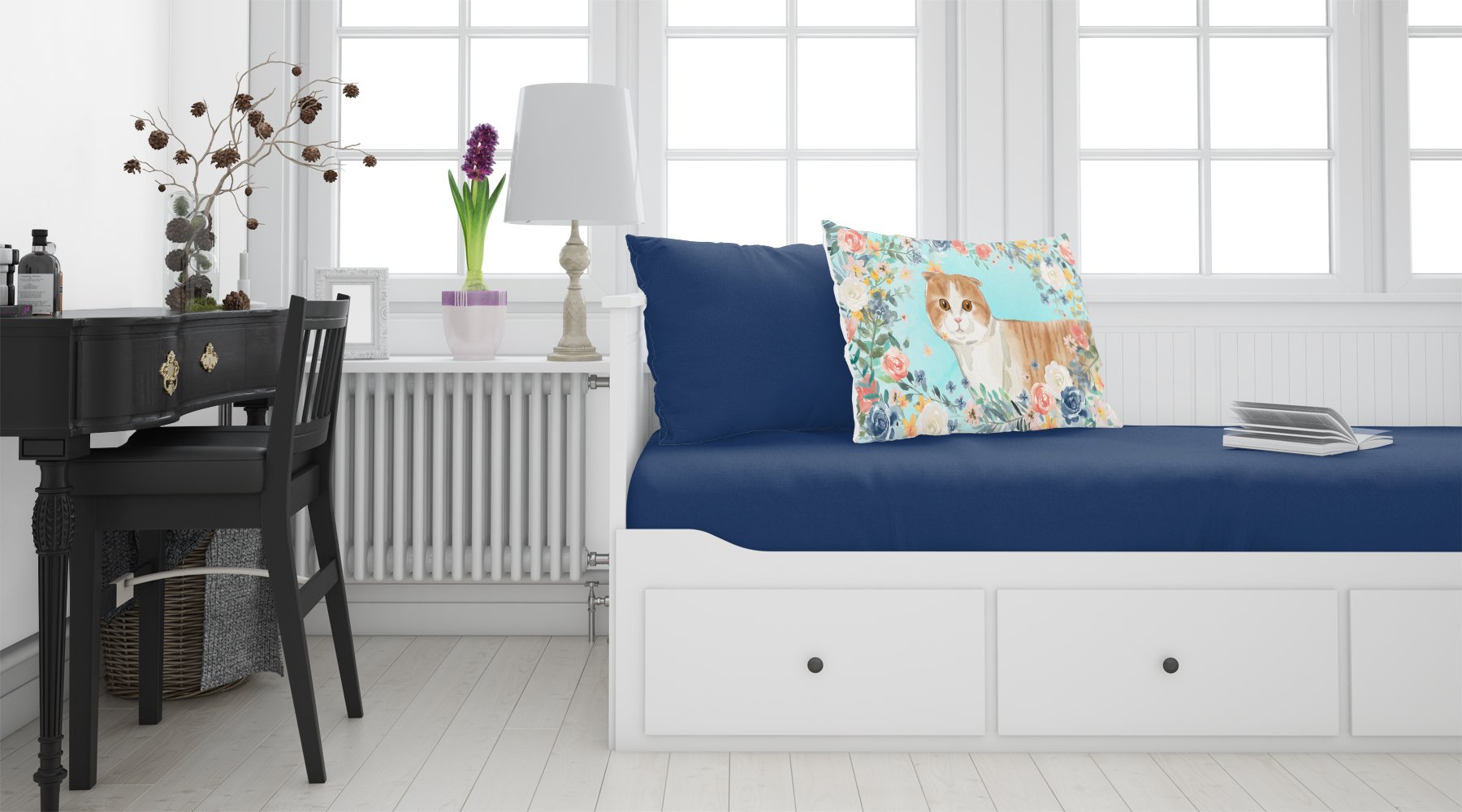Scottish Fold Spring Flowers Standard Pillowcase Lightweight Super Soft Easy Care Decorative Artwork Pillowcase, Standard