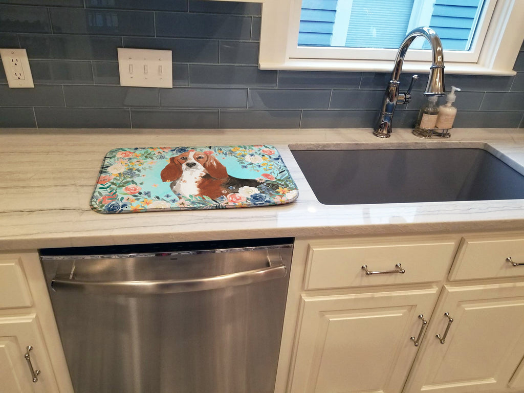 Basset Hound Dish Drying Mat Absorbent Dish Drying Mat Pad for Kitchen Counter Dish Drainer Mat for Countertop, 14 x 21", Multicolor