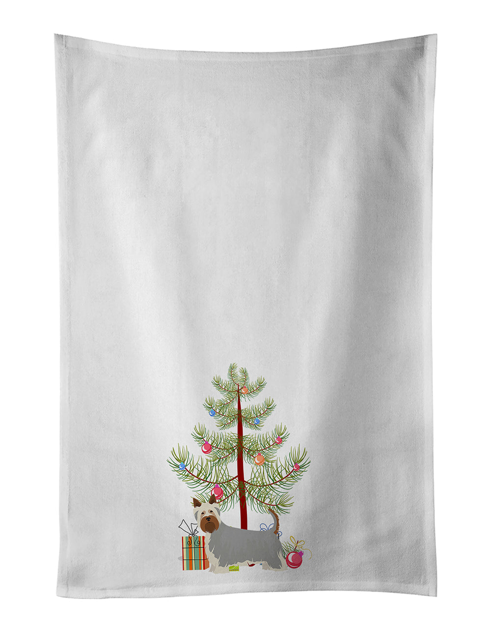 Australian Silky Terrier Christmas Tree Kitchen Towel Set of 2 White Dish Towels Decorative Bathroom Hand towel for Hand, Face, Hair, Yoga, Tea, Dishcloth, 19 X 28", White