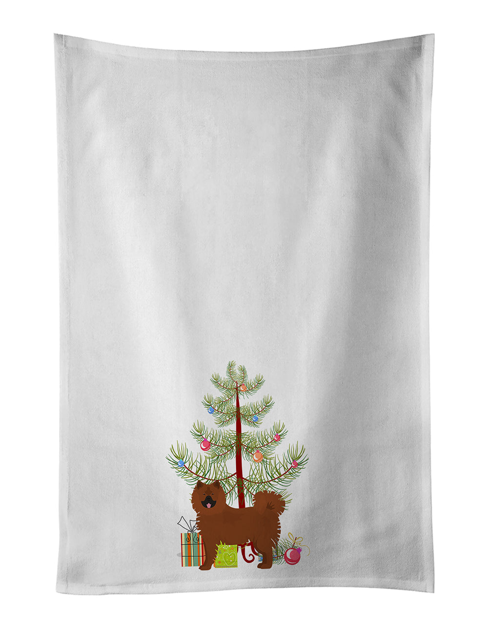 Eurasier or Eurasian dog Christmas Tree Kitchen Towel Set of 2 White Dish Towels Decorative Bathroom Hand towel for Hand, Face, Hair, Yoga, Tea, Dishcloth, 19 X 28", White