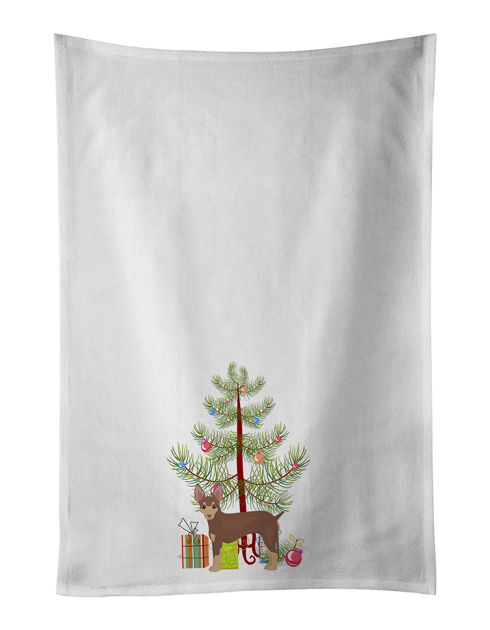 Miniature Fox Terrier Christmas Tree Kitchen Towel Set of 2 White Dish Towels Decorative Bathroom Hand towel for Hand, Face, Hair, Yoga, Tea, Dishcloth, 19 X 28", White