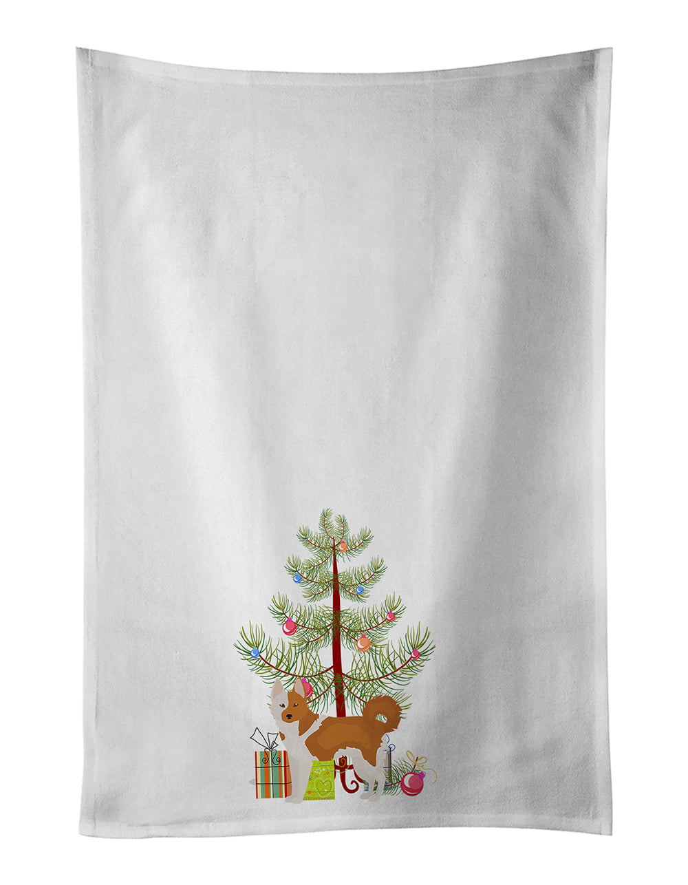 Nordic Spitz Christmas Tree Kitchen Towel Set of 2 White Dish Towels Decorative Bathroom Hand towel for Hand, Face, Hair, Yoga, Tea, Dishcloth, 19 X 28", White