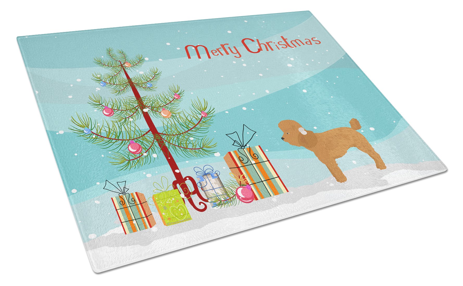 Toy Poodle Christmas Tree Cutting Board Tempered Glass Kitchen Cutting Surface, Heat Resistant Chopping, Non-Slip Feet, Food Prep & Serving