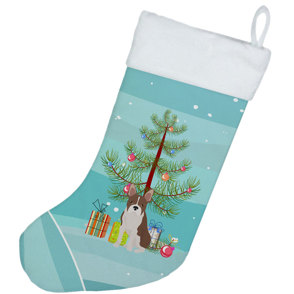 Boston Terrier Christmas Tree Holiday Stocking Double-Sided Print, Polyester Suede,11x18, Made in USA