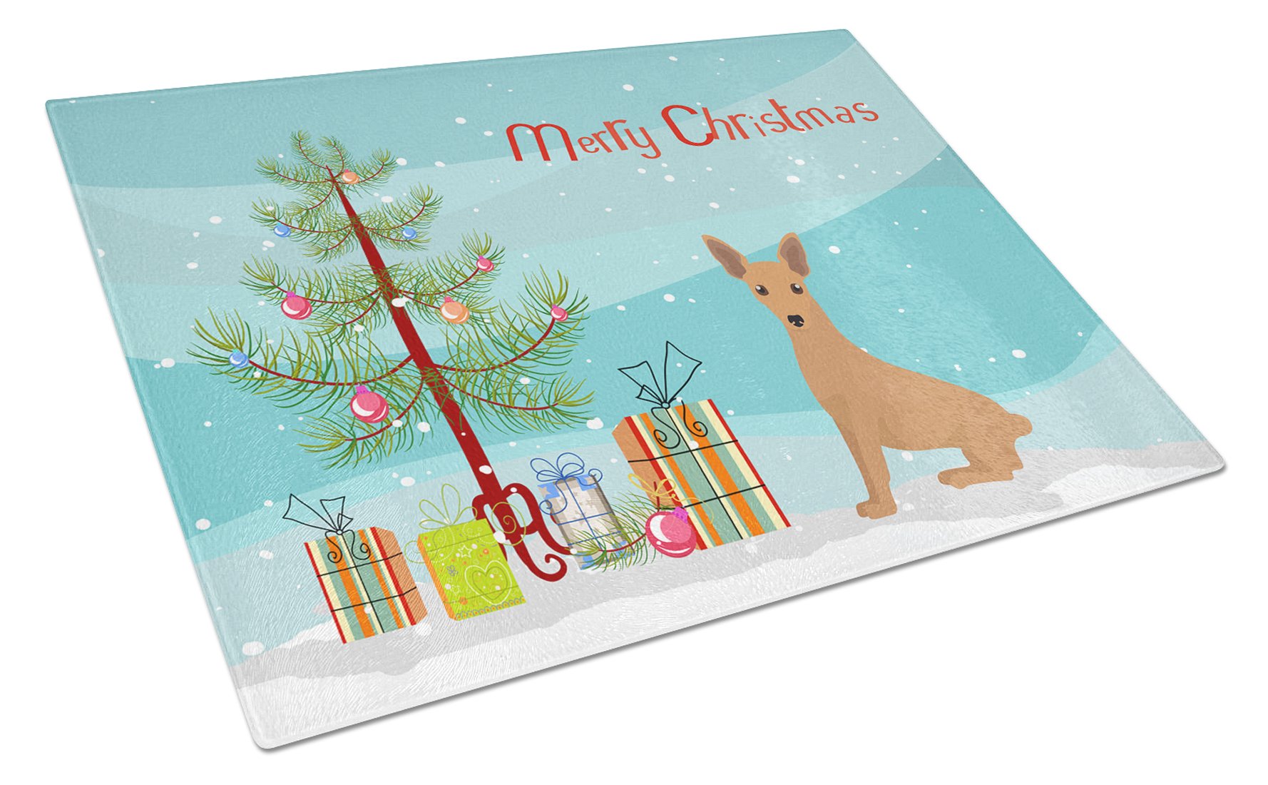 Miniature Pinscher Christmas Tree Cutting Board Tempered Glass Kitchen Cutting Surface, Heat Resistant Chopping, Non-Slip Feet, Food Prep & Serving