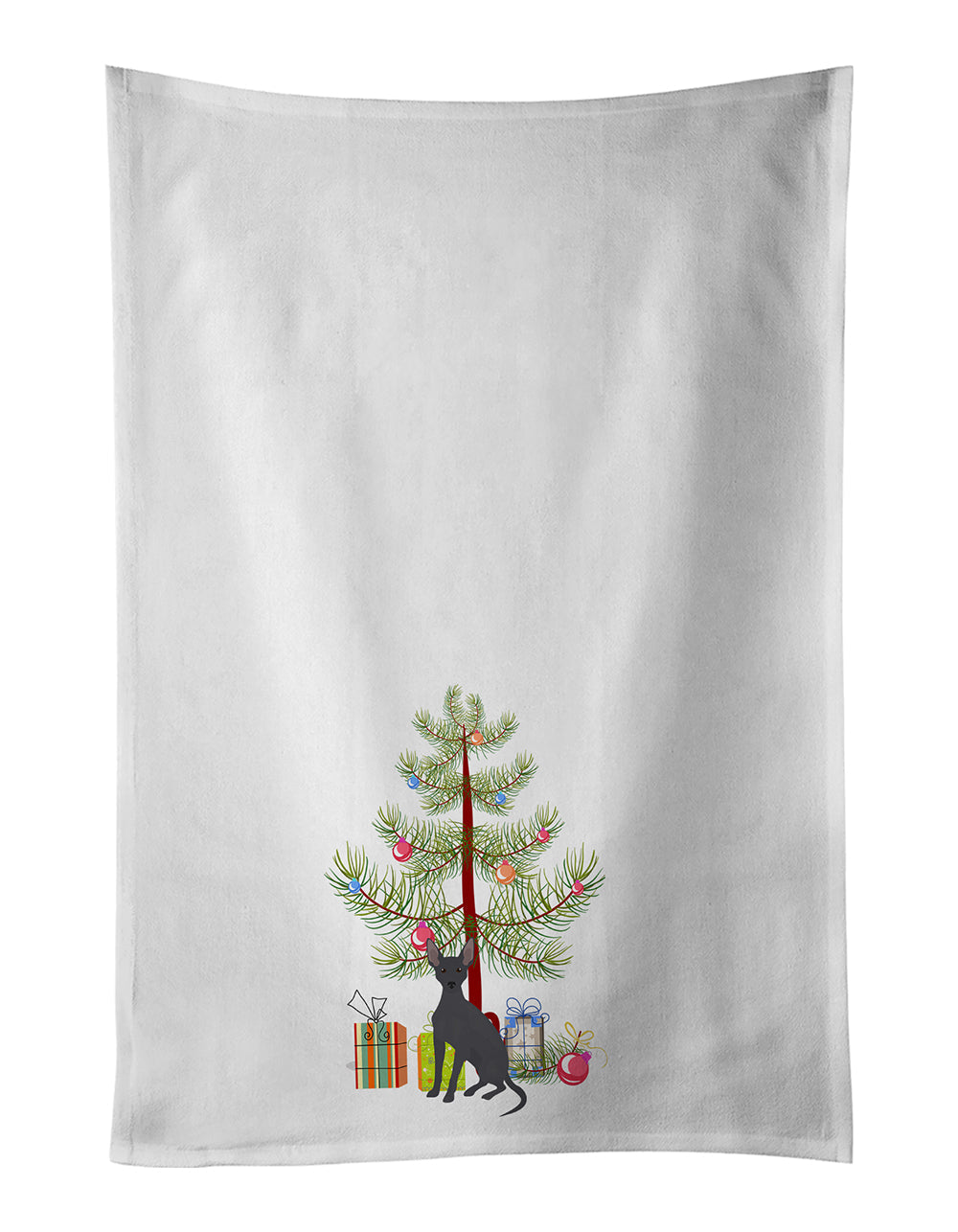 Peruvian Hairless Dog Christmas Tree Kitchen Towel Set of 2 White Dish Towels Decorative Bathroom Hand towel for Hand, Face, Hair, Yoga, Tea, Dishcloth, 19 X 28", White