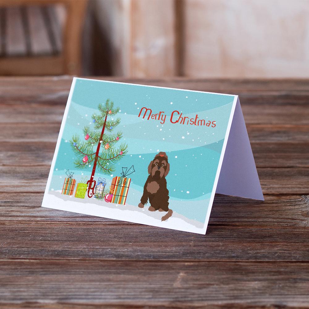 Brown Russian Tsvetnaya Bolonka Lap Dog Christmas Tree Greeting Cards Pack of 8 Blank Cards with Envelopes Whimsical A7 Size 5x7