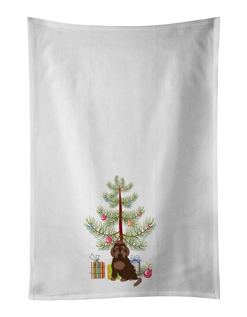 Brown Russian Tsvetnaya Bolonka Lap Dog Christmas Tree Kitchen Towel Set of 2 White Dish Towels Decorative Bathroom Hand towel for Hand, Face, Hair, Yoga, Tea, Dishcloth, 19 X 28", White