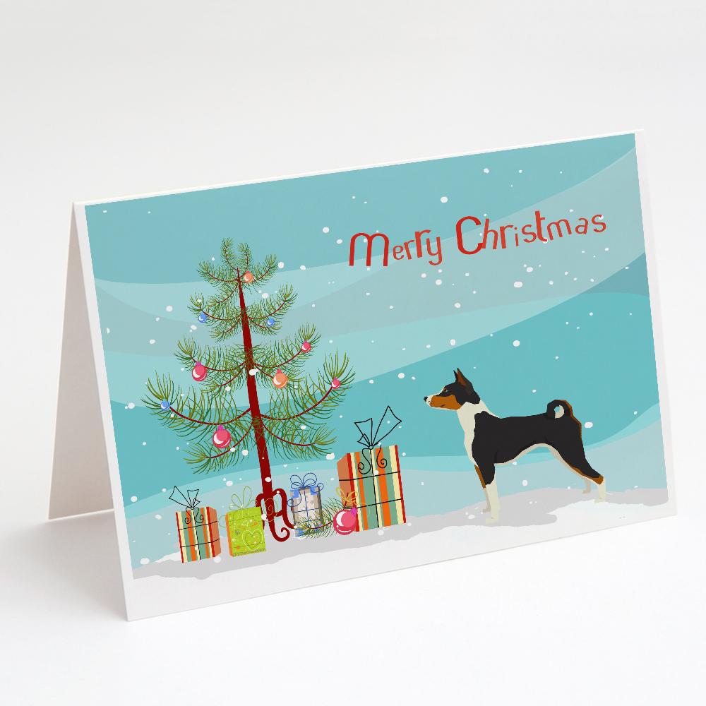Basenji Christmas Tree Greeting Cards Pack of 8 Blank Cards with Envelopes Whimsical A7 Size 5x7