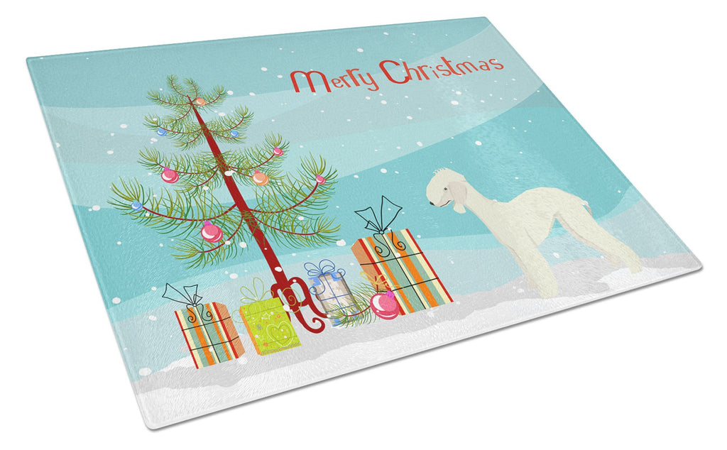 Bedlington Terrier Christmas Tree Cutting Board Tempered Glass Kitchen Cutting Surface, Heat Resistant Chopping, Non-Slip Feet, Food Prep & Serving