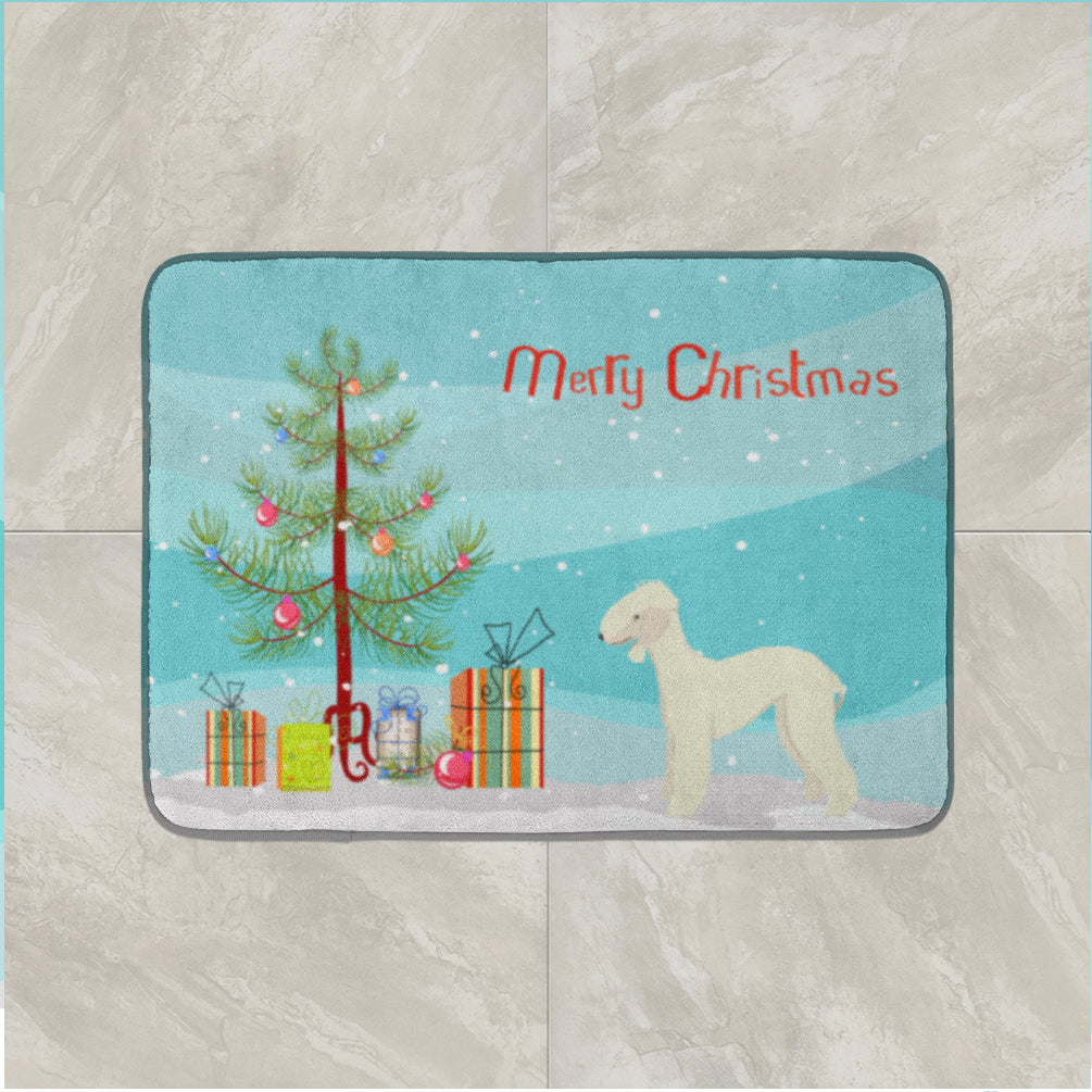 Bedlington Terrier Christmas Tree Memory Foam Kitchen Mat Machine Washable Anti-Fatigue Cushion Comfort Bath or Kitchen Rug
