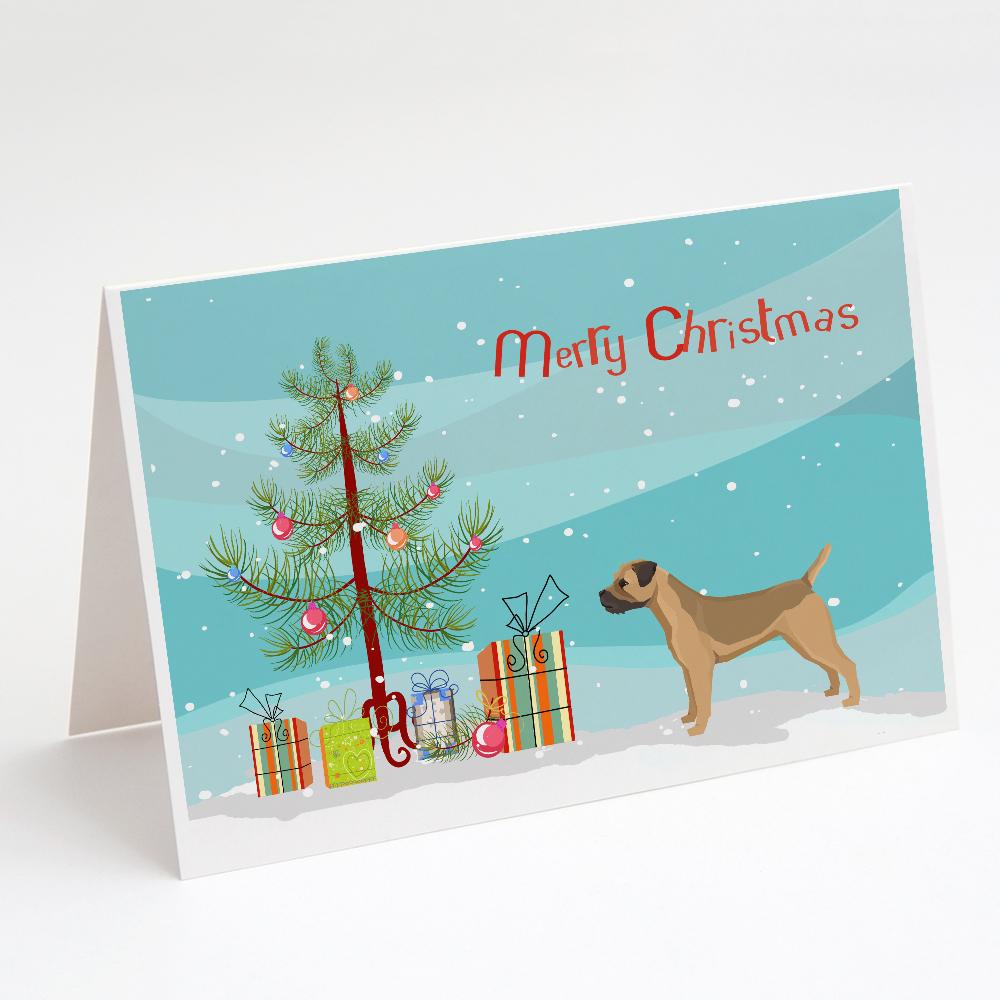 Border Terrier Christmas Tree Greeting Cards Pack of 8 Blank Cards with Envelopes Whimsical A7 Size 5x7