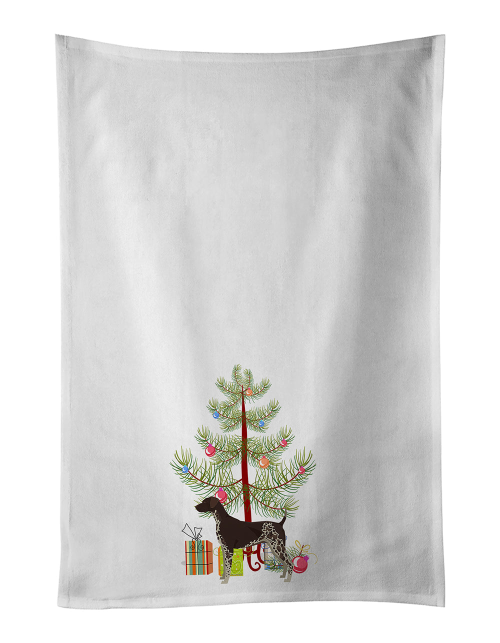 German Shorthaired Pointer Christmas Tree Kitchen Towel Set of 2 White Dish Towels Decorative Bathroom Hand towel for Hand, Face, Hair, Yoga, Tea, Dishcloth, 19 X 28", White