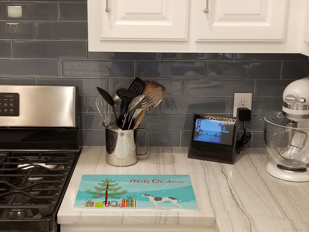 Greyhound Christmas Tree Cutting Board Tempered Glass Kitchen Cutting Surface, Heat Resistant Chopping, Non-Slip Feet, Food Prep & Serving