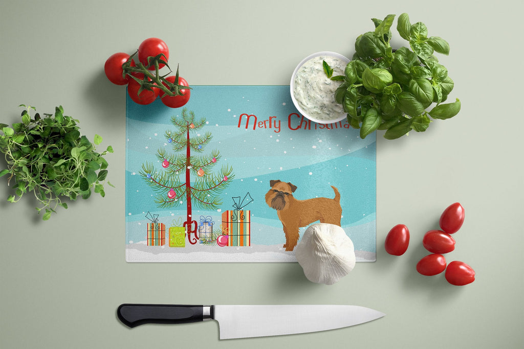 Brussels Griffon Christmas Tree Cutting Board Tempered Glass Kitchen Cutting Surface, Heat Resistant Chopping, Non-Slip Feet, Food Prep & Serving
