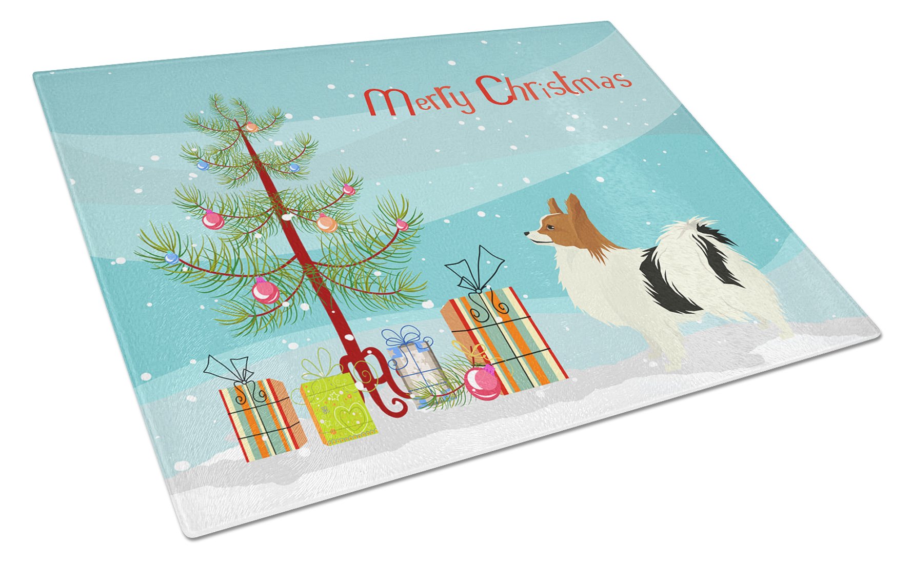 Papillon Christmas Tree Cutting Board Tempered Glass Kitchen Cutting Surface, Heat Resistant Chopping, Non-Slip Feet, Food Prep & Serving