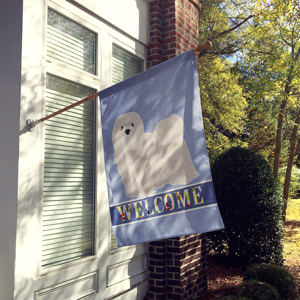 White Lhasa Apso Welcome House Flag 28x40 Porch Sleeve Pole Decorative Outside Yard Banner Artwork Wall Hanging, Polyester