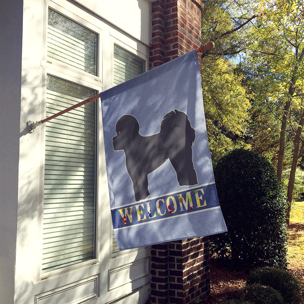Black Mal-Shi Welcome House Flag 28x40 Porch Sleeve Pole Decorative Outside Yard Banner Artwork Wall Hanging, Polyester