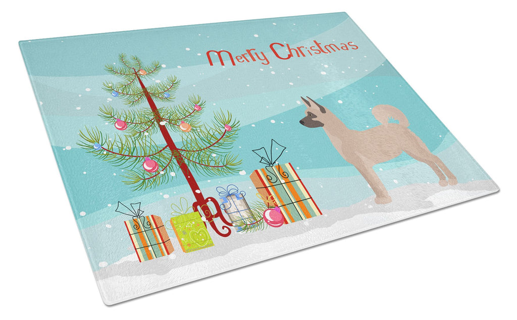 Akita Shepherd Christmas Tree Cutting Board Tempered Glass Kitchen Cutting Surface, Heat Resistant Chopping, Non-Slip Feet, Food Prep & Serving