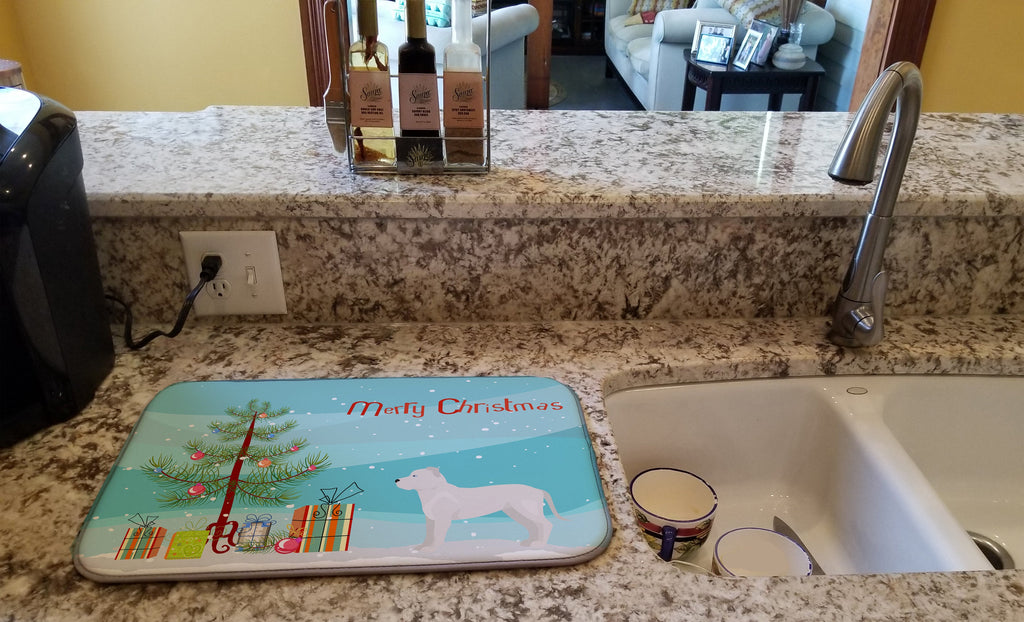White Bullboxer Christmas Tree Dish Drying Mat Absorbent Dish Drying Mat Pad for Kitchen Counter Dish Drainer Mat for Countertop, 14 x 21", Multicolor