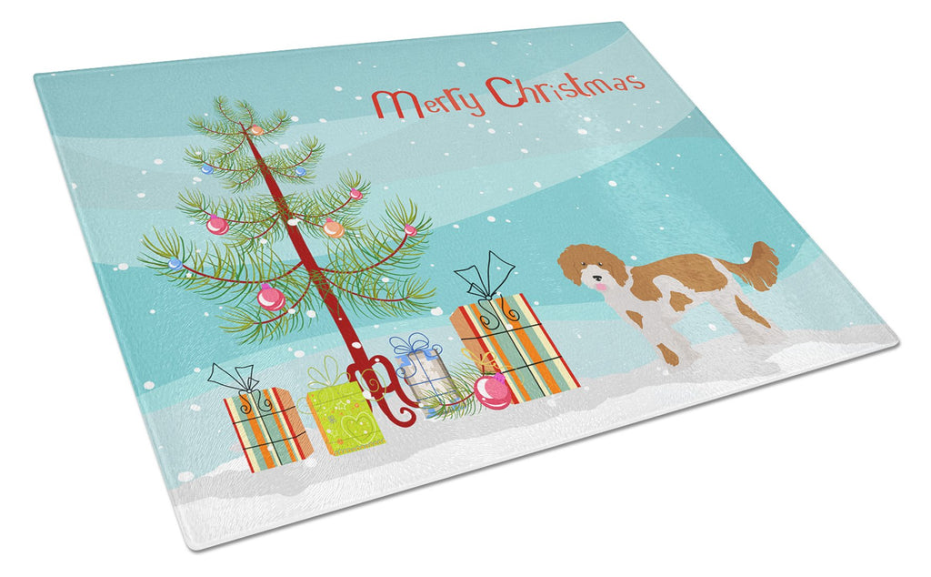 Cavapoo Christmas Tree Cutting Board Tempered Glass Kitchen Cutting Surface, Heat Resistant Chopping, Non-Slip Feet, Food Prep & Serving