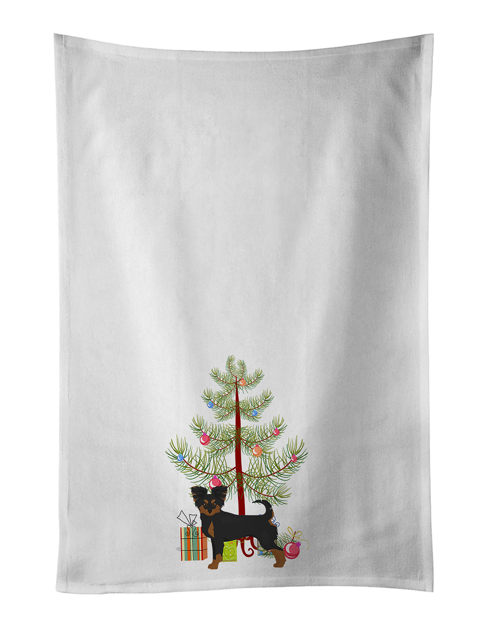 Black and Tan Chion Christmas Tree Kitchen Towel Set of 2 White Dish Towels Decorative Bathroom Hand towel for Hand, Face, Hair, Yoga, Tea, Dishcloth, 19 X 28", White