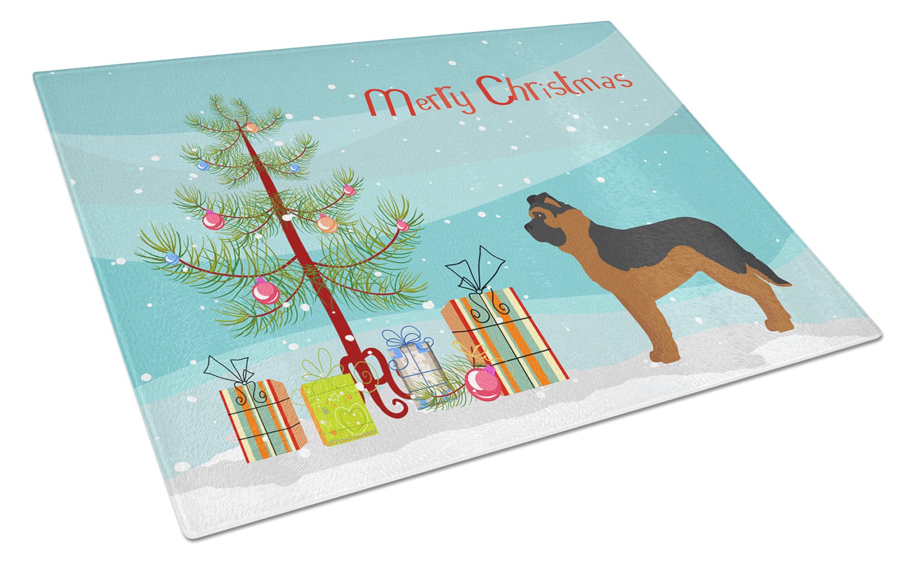 Black German Shepherd Mastiff Mix Christmas Tree Cutting Board Tempered Glass Kitchen Cutting Surface, Heat Resistant Chopping, Non-Slip Feet, Food Prep & Serving