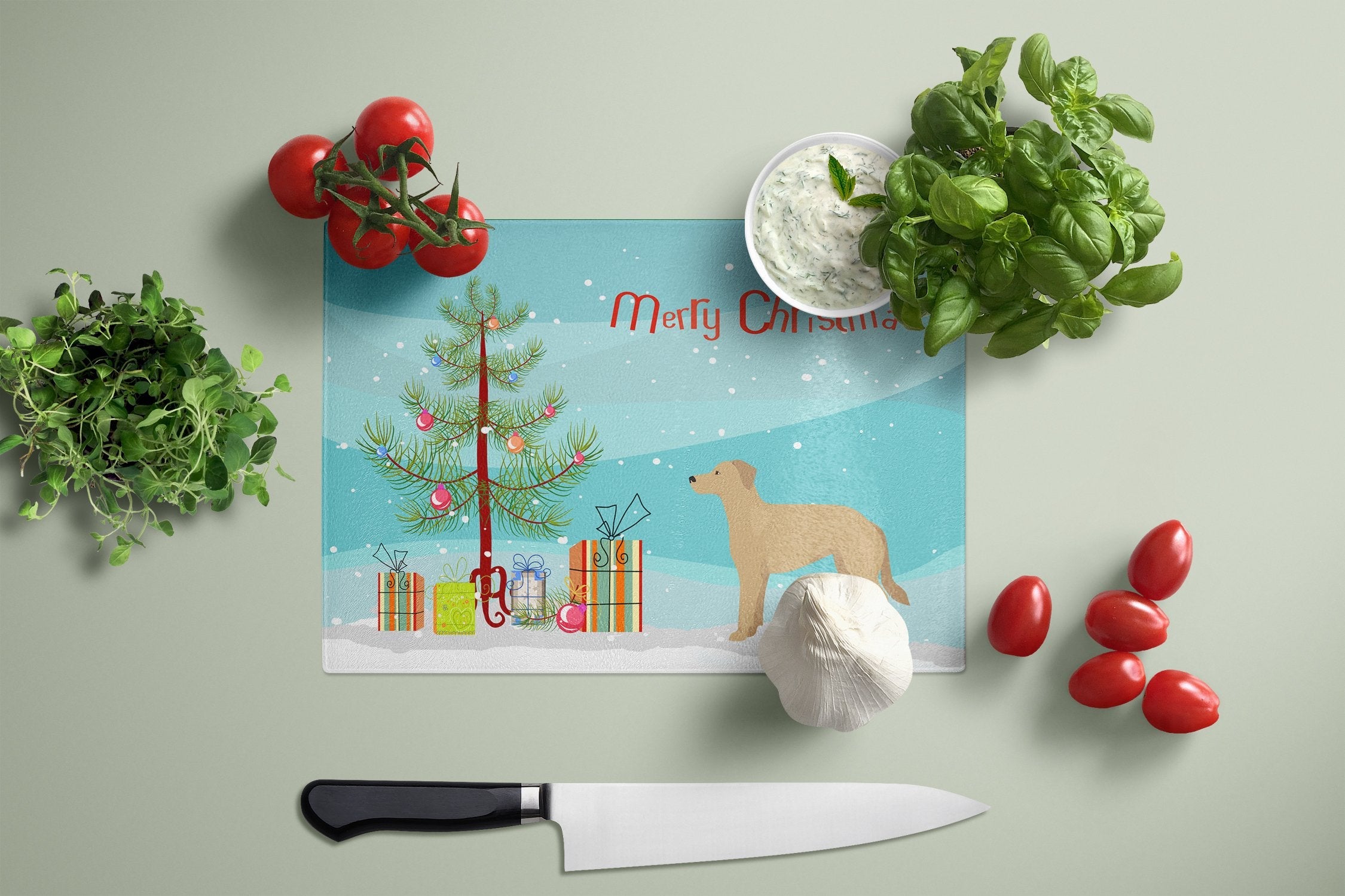 German Sheprador #1 Christmas Tree Cutting Board Tempered Glass Kitchen Cutting Surface, Heat Resistant Chopping, Non-Slip Feet, Food Prep & Serving