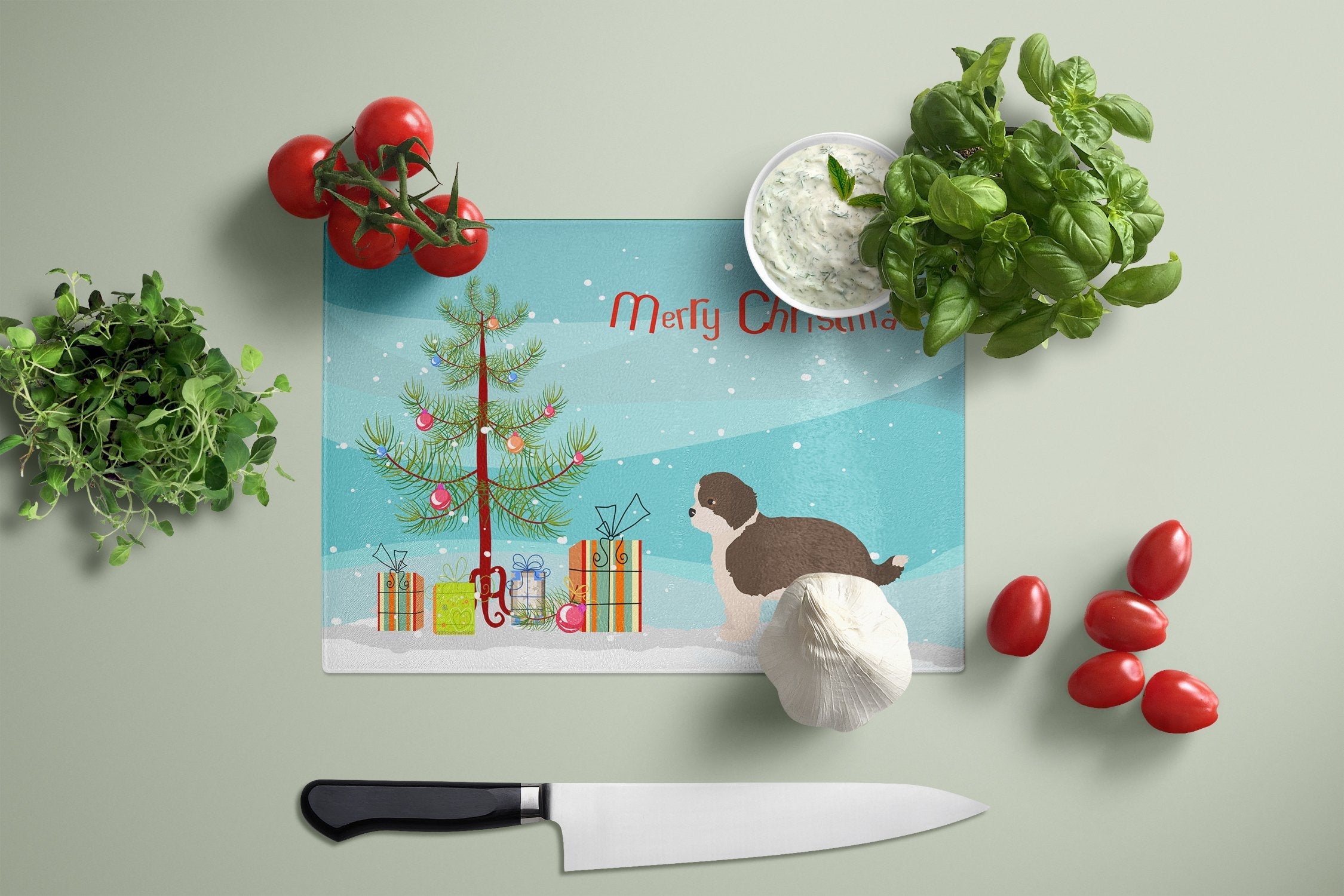 Havapoo #1 Christmas Tree Cutting Board Tempered Glass Kitchen Cutting Surface, Heat Resistant Chopping, Non-Slip Feet, Food Prep & Serving