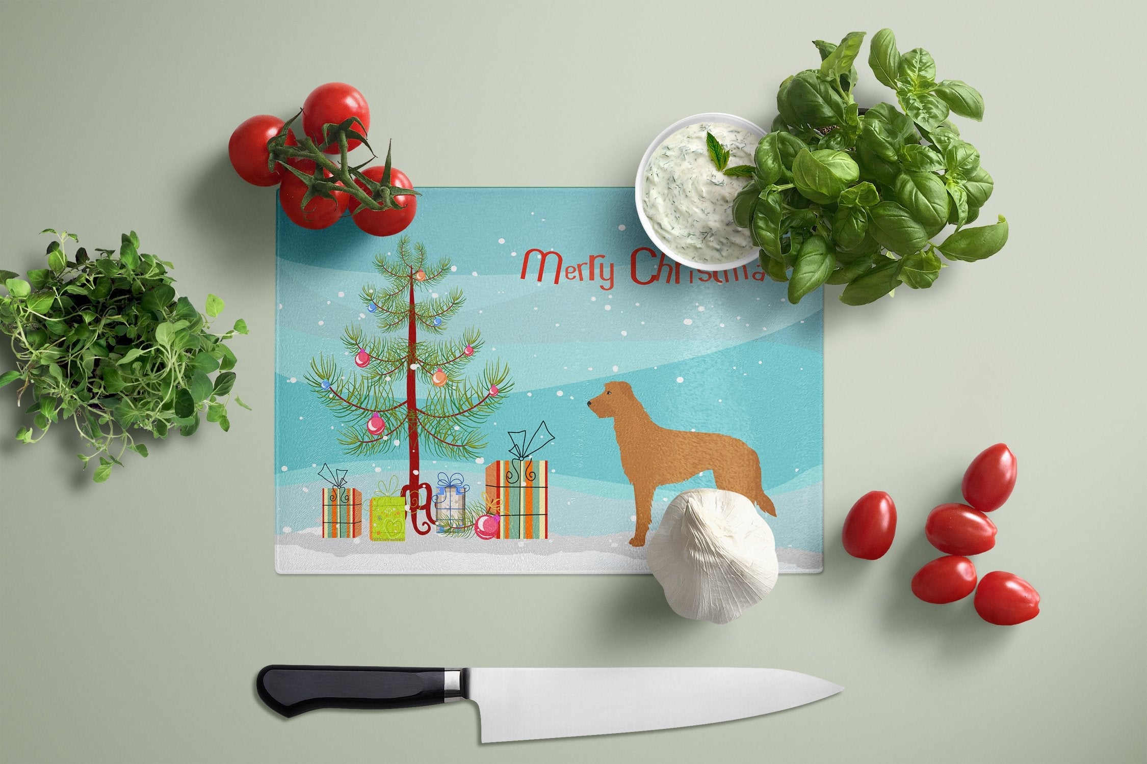 Lurcher #2 Christmas Tree Cutting Board Tempered Glass Kitchen Cutting Surface, Heat Resistant Chopping, Non-Slip Feet, Food Prep & Serving