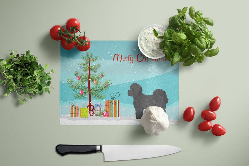 Black Mal-Shi Christmas Tree Cutting Board Tempered Glass Kitchen Cutting Surface, Heat Resistant Chopping, Non-Slip Feet, Food Prep & Serving