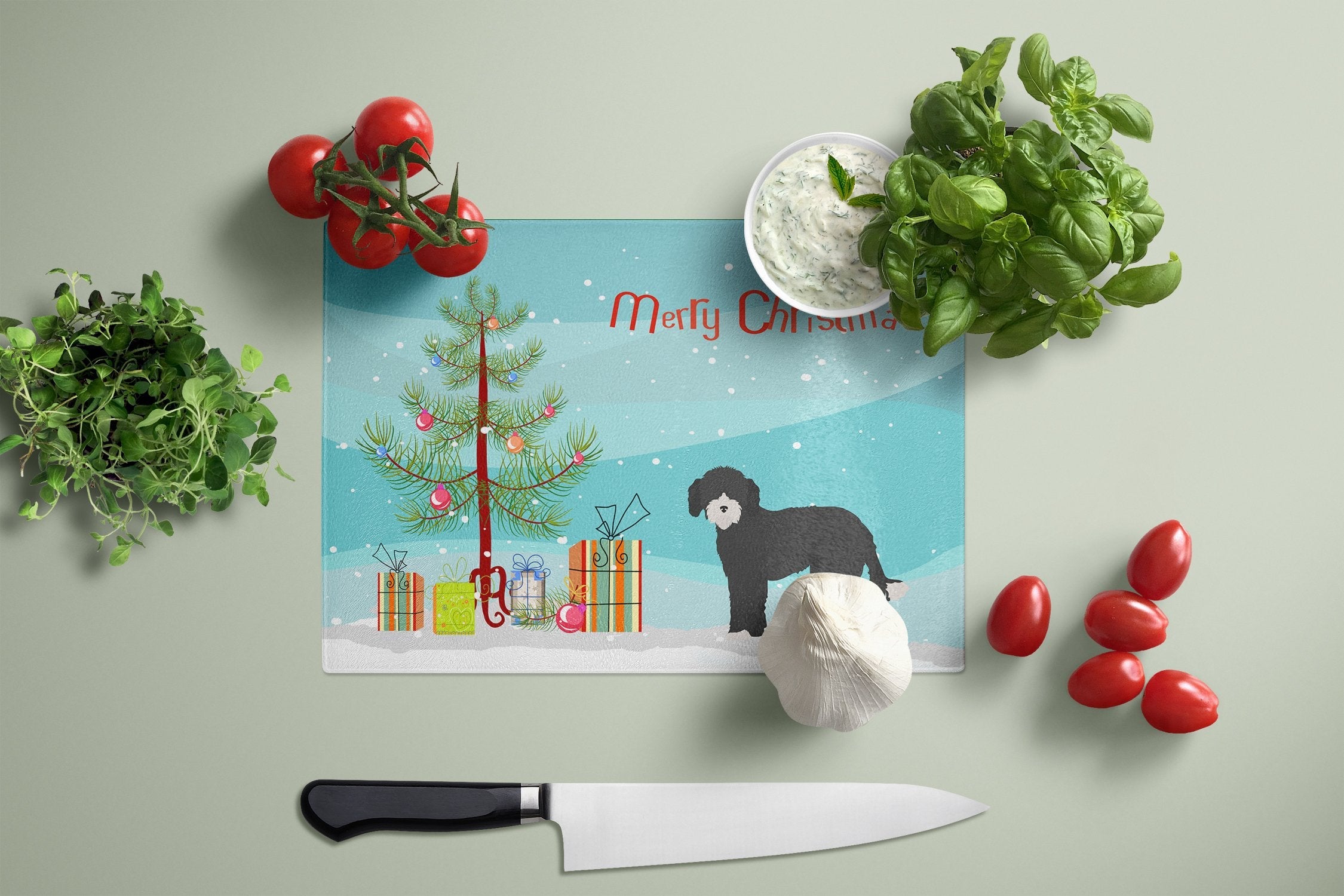 Whoodle #2 Christmas Tree Cutting Board Tempered Glass Kitchen Cutting Surface, Heat Resistant Chopping, Non-Slip Feet, Food Prep & Serving
