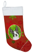 Christmas Snowflakes Boston Terrier Holiday Stocking Double-Sided Print, Polyester Suede,11x18, Made in USA