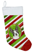 Boston Terrier Christmas Candy Stripe Holiday Stocking Double-Sided Print, Polyester Suede,11x18, Made in USA