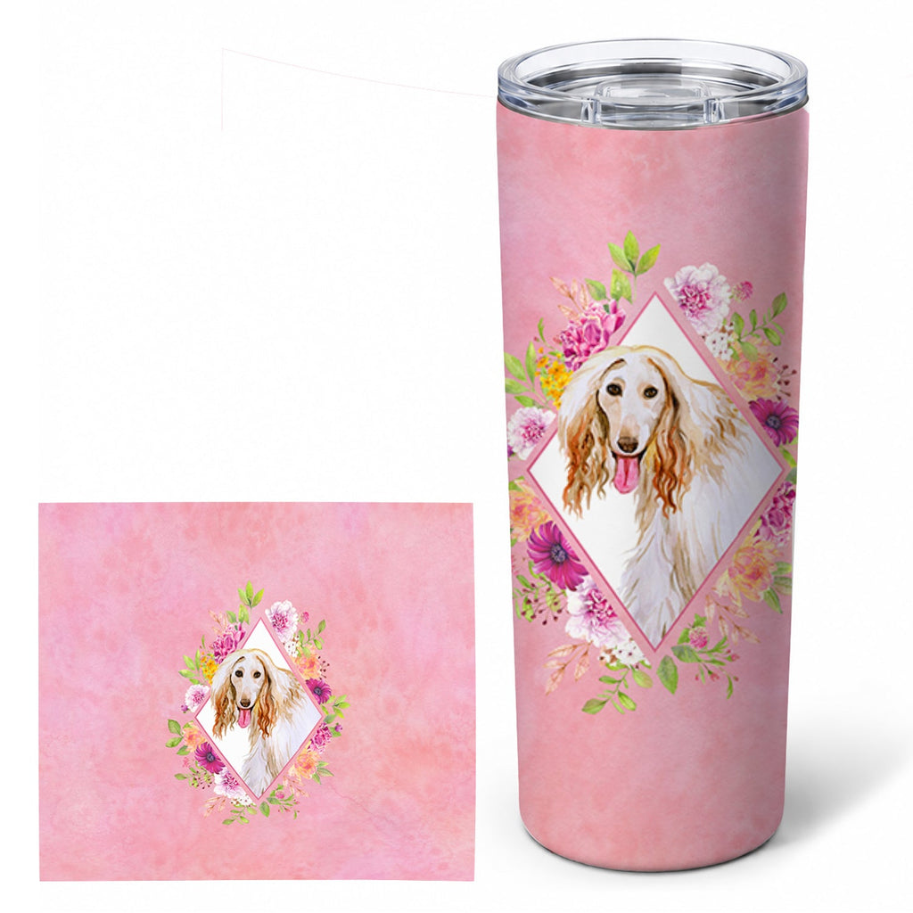 Afghan Hound Pink Flowers Stainless Steel Skinny Tumbler 20 oz Vacuum Double Walled Reusable Insulated Travel Cup