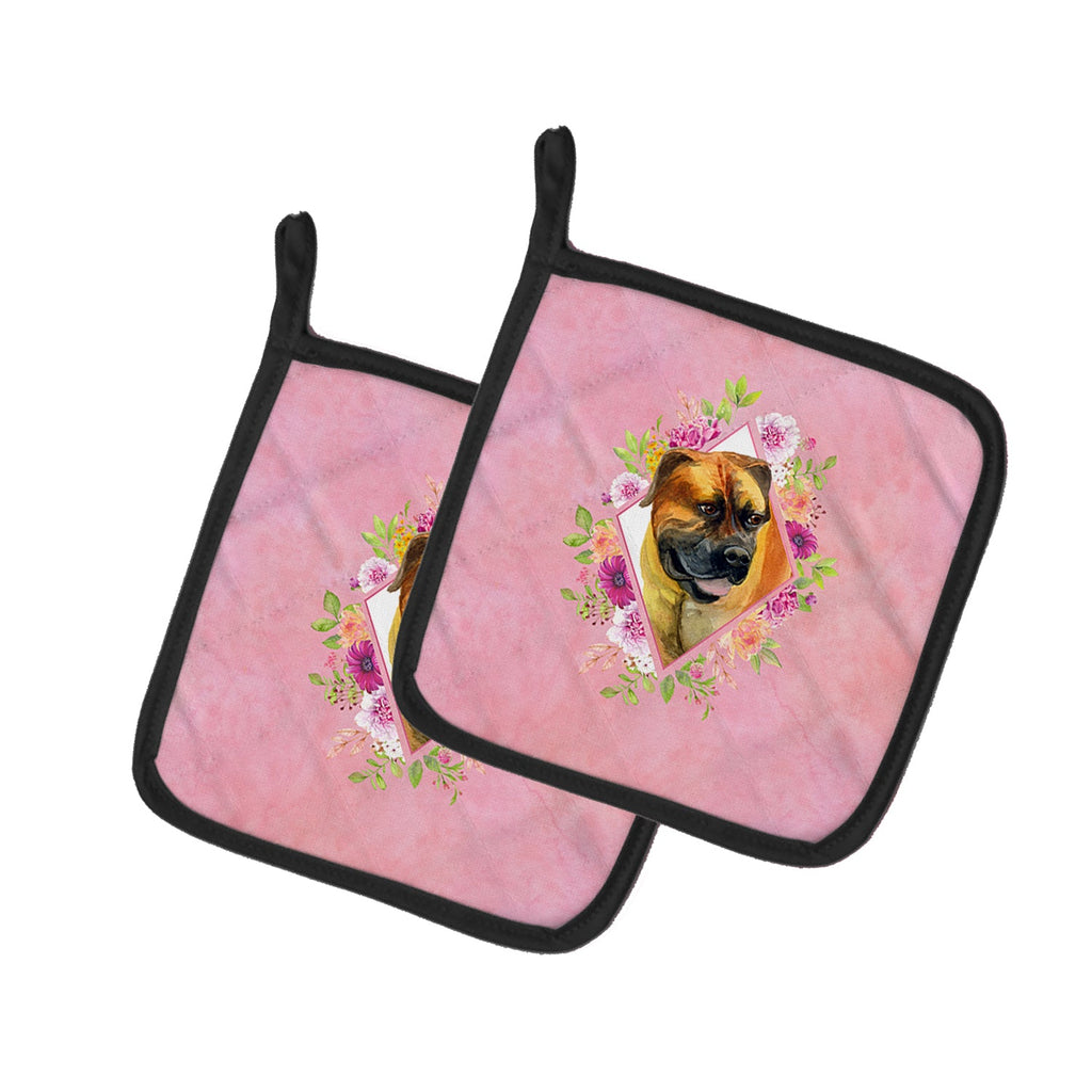 Borboel Mastiff Pink Flowers Pot Holder Set of 2 Heat Resistant Quilted Hot Pads 7.5 x 7.5 Inch, Insulated Kitchen Trivets for Cooking & Baking