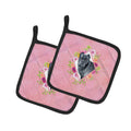 Cane Corso Pink Flowers Pot Holder Set of 2 Heat Resistant Quilted Hot Pads 7.5 x 7.5 Inch, Insulated Kitchen Trivets for Cooking & Baking