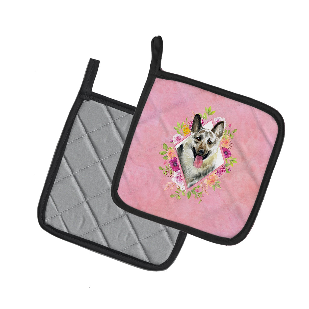 Eastern German Shepherd Pink Flowers Pot Holder Set of 2 Heat Resistant Quilted Hot Pads 7.5 x 7.5 Inch, Insulated Kitchen Trivets for Cooking & Baking