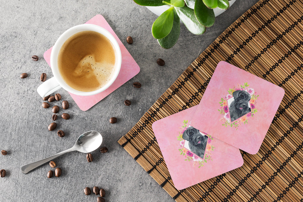Giant Schnauzer Pink Flowers Foam Coasters Set of 4 Cup Coasters for Indoor Outdoor, Tabletop Protection, Anti Slip, Mouse pad Material