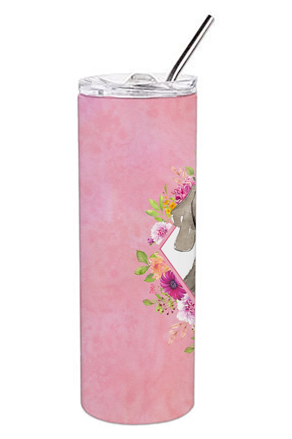 Weimaraner Pink Flowers Stainless Steel Skinny Tumbler 20 oz Vacuum Double Walled Reusable Insulated Travel Cup