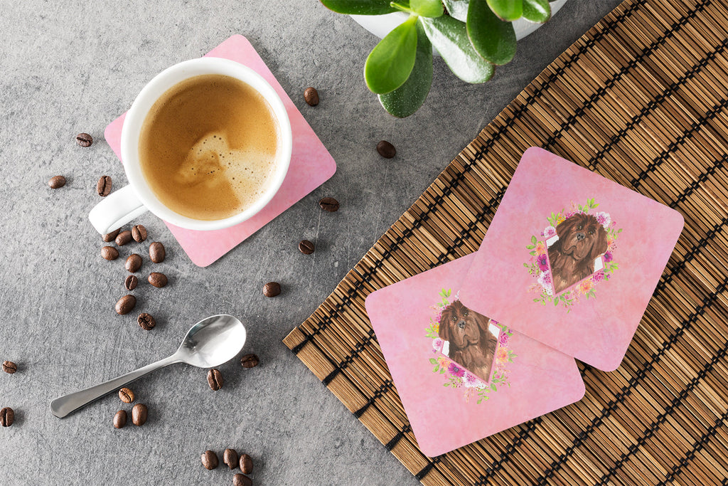 Newfoundland Pink Flowers Foam Coasters Set of 4 Cup Coasters for Indoor Outdoor, Tabletop Protection, Anti Slip, Mouse pad Material