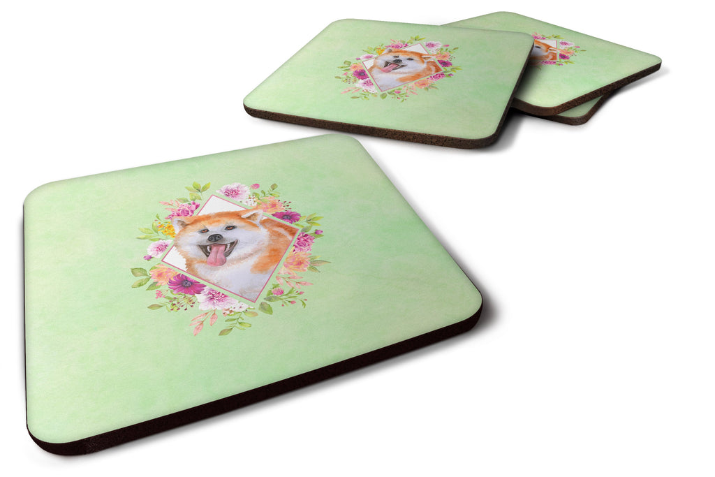 Akita Green Flowers Foam Coasters Set of 4 Cup Coasters for Indoor Outdoor, Tabletop Protection, Anti Slip, Mouse pad Material