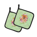 Chow Chow #1 Green Flowers Pot Holder Set of 2 Heat Resistant Quilted Hot Pads 7.5 x 7.5 Inch, Insulated Kitchen Trivets for Cooking & Baking