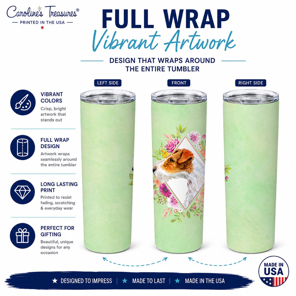 Jack Russell Terrier #2 Green Flowers Stainless Steel Skinny Tumbler 20 oz Vacuum Double Walled Reusable Insulated Travel Cup