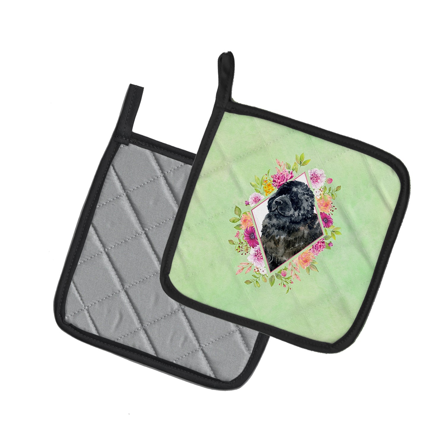 Newfoundland Green Flowers Pot Holder Set of 2 Heat Resistant Quilted Hot Pads 7.5 x 7.5 Inch, Insulated Kitchen Trivets for Cooking & Baking