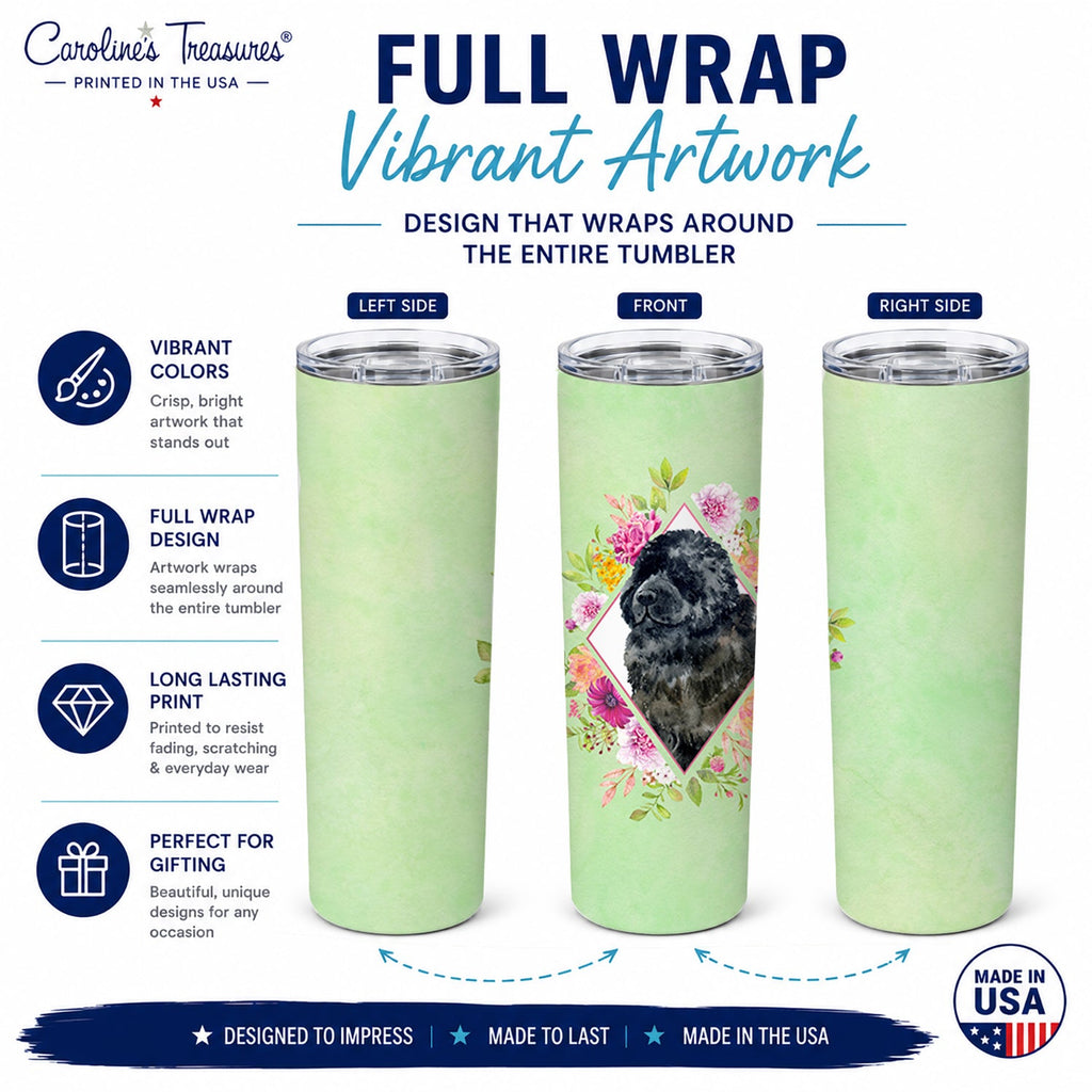 Newfoundland Green Flowers Stainless Steel Skinny Tumbler 20 oz Vacuum Double Walled Reusable Insulated Travel Cup