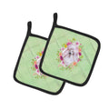 Standard White Poodle Green Flowers Pot Holder Set of 2 Heat Resistant Quilted Hot Pads 7.5 x 7.5 Inch, Insulated Kitchen Trivets for Cooking & Baking